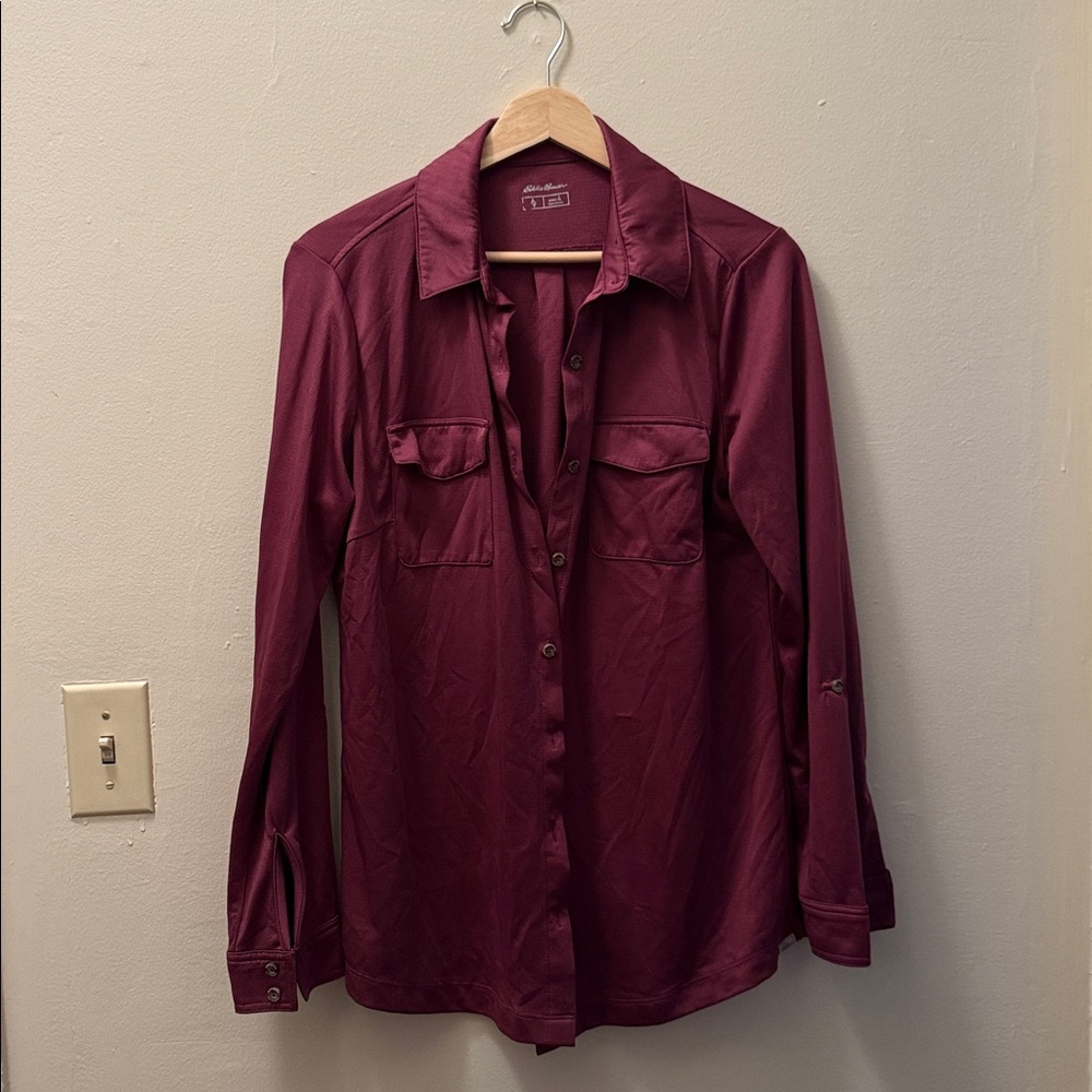 Eddie Bauer Travex button down long sleeve shirt in deep wine color